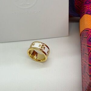 Tory Burch White Enamel & Gold Logo Band